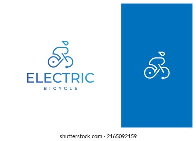 simple minimal modern electric bike, bicycle, e-bike vector logo design in outline, line art style