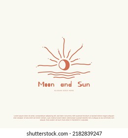 Simple minimal moon and sun logo design vector