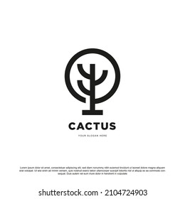 Diseño de logotipo de cactus de contorno mínimo simple