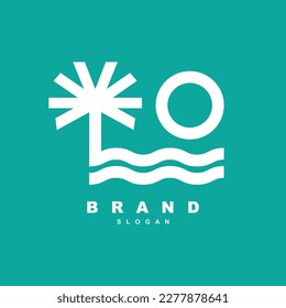 Simple minimal palm with wave and sun logo design for your brand or business