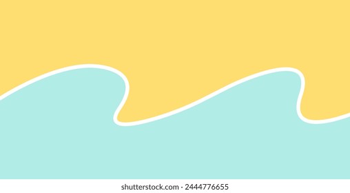 Simple minimal pastel wave fluid liquid fun cute cartoon background vector graphic illustration yellow light blue, summer doodle abstract shape drawing background text frame image, sea water line