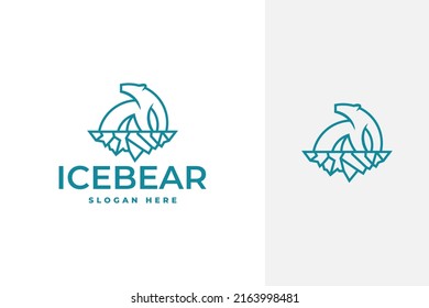 simple minimal polar bear and iceberg vector logo design in line art outline style