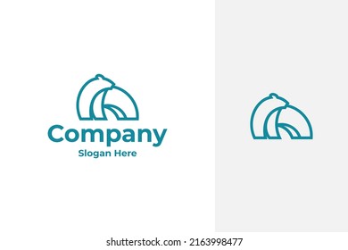 simple minimal polar bear vector logo design in line art outline style