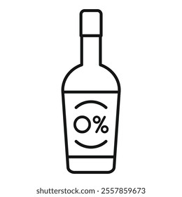 Simple and minimal representation of a bottle containing a zero percent alcohol beverage, perfect for conveying concepts of non alcoholic drinks