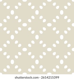 Simple minimal seamless ornament. Abstract geometric pattern with dots, spots, seeds in regular grid. Subtle minimal background texture in soft pastel colors. Repeated design for decor, textile, cloth