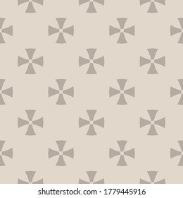 Simple minimal seamless pattern. Vector abstract geometric floral background. Minimalist ornament texture with small simple flowers, crosses. Beige color. Repeat design for decor, wallpapers, fabric