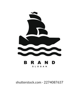 Simple minimal ship ocean wave logo vector