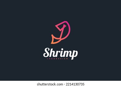 Simple and Minimal Shrimp Logo Design with Colorful Gradient Concept. Prawn Logo, Great for Seafood Restaurant Logo