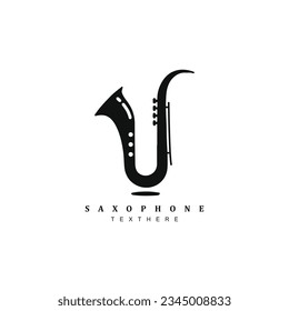 Simple minimal silhouette saxophone jazz music logo design for your brand or business