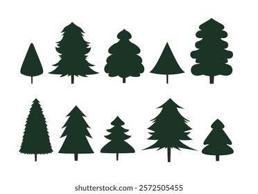 Simple minimal style evergreen trees vector illustration set. Cute hand drawn winter holiday Christmas trees graphic elements for cards , decor, or social media.
