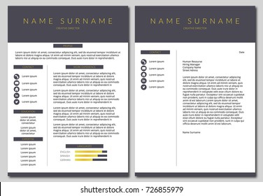 Simple And Minimal Style Resume Template With Cover Letter. Vector Template. 