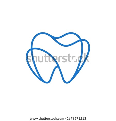 Simple and minimal tooth logo in blue line, dental care and healthy logo