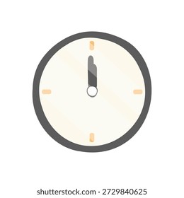 Simple minimal vector clock illustration displaying midnight with soft neutral colors, clean shapes, and a flat modern style suitable for celebrations or time related themes.