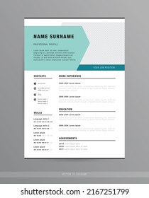 simple minimal vector cv resume template layout. aesthetic modern curriculum vitae design on white background for print.