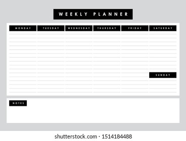 Simple minimal weekly planner with monday start sheet vector printable