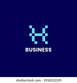 Simple and minimalis bright blue pixel letter H monogram initial logo