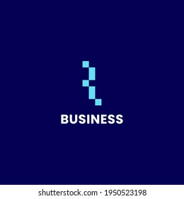 Simple y minimalista letra azul brillante píxel I monograma inicial logotipo