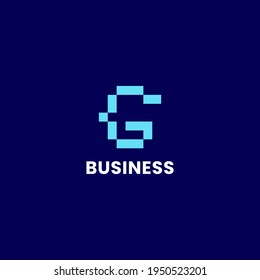 Simple and minimalis bright blue pixel letter G monogram initial logo