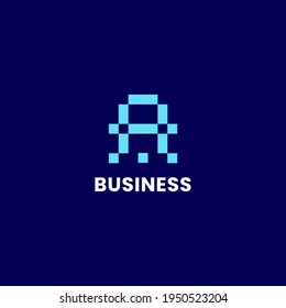 Simple and minimalis bright blue pixel letter A monogram initial logo