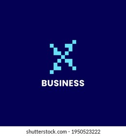 Letra azul brillante simple y minimalista X monograma logotipo inicial