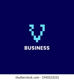 Letra simple y minimalista de píxeles azul brillante logotipo inicial de monograma V
