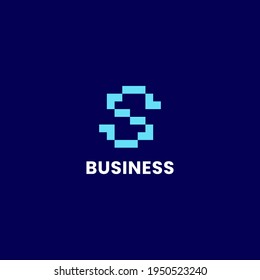 Simple and minimalis bright blue pixel letter S monogram initial logo