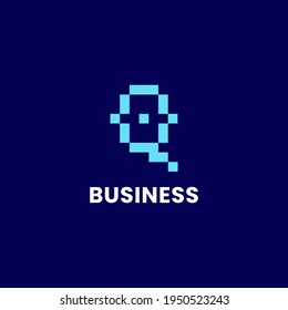 Simple and minimalis bright blue pixel letter Q monogram initial logo