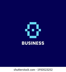 Letra simple y minimalista de píxel azul brillante logotipo inicial de monograma O