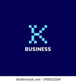 Simple and minimalis bright blue pixel letter K monogram initial logo
