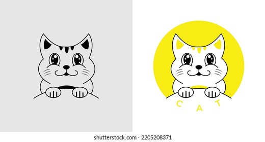 Mínimos simples diseño del logo del gato lindo con concepto creativo vector premium