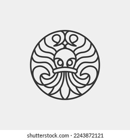 simple minimalis octopus tentacles vector illustration with circle isolated line art style modern logo design