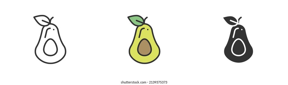 Einfache Minimalismus avocado in drei Variationen. Umfassende, bunte und glypische Vektorgrafik