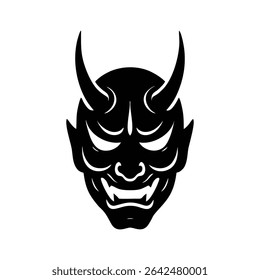 simple minimalism black vector oni mask on white background