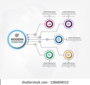 Simple, Minimalism, Colorful, Clean And Modern Infograhic Design Template. Business Process Chart Infographics With 5 Step Segments. Circular Corporate Timeline Infograph Elements. 