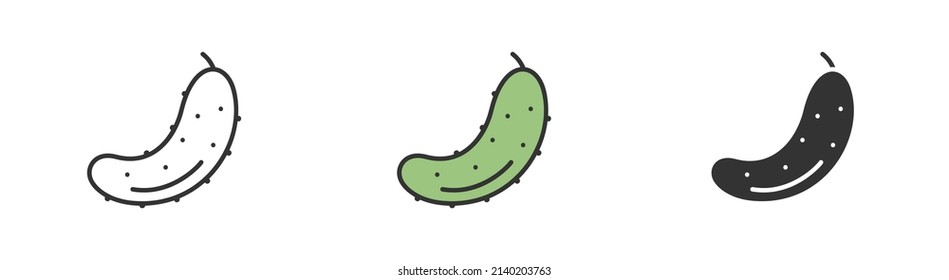 Simple minimalism cucumber icons in modern style for web apps. Outline, colorful and glyph vector flat illustration