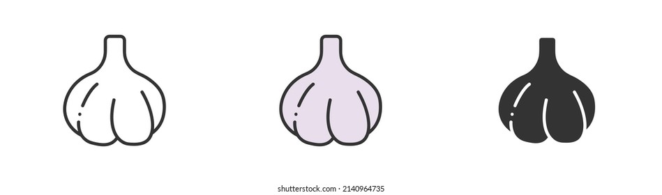 Simple minimalism garlic icons in modern style for web apps. Outline, colorful and glyph vector flat illustration