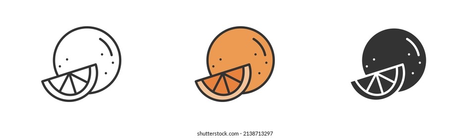 Sencillo minimalismo naranja en tres variaciones. Esbozo, colorido y glifo de ilustración plana vectorial