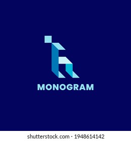 Simple and minimalist 3d colorful isometric letter H monogram initial logo