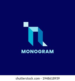 Simple and minimalist 3d colorful isometric letter N monogram initial logo