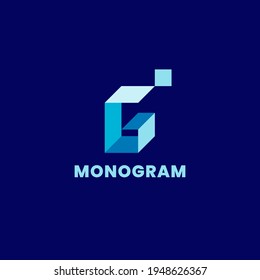 Letra isométrica simple y minimalista 3d coloreada G monograma inicial logo