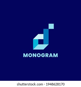 Simple and minimalist 3d colorful isometric letter D monogram initial logo