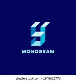 Simple and minimalist 3d colorful isometric letter Y monogram initial logo