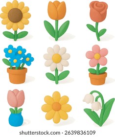 Simple minimalist 3D icon with a flower theme