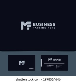 Simple and minimalist 3D metallic letter MF monogram initial logo with business card template