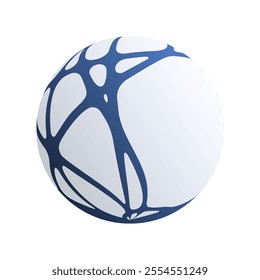 Simple Minimalist Abstract Blue Organic Textured Light Grey 3D Network Sphere Isolated on White Background - Modern Geometric Clip-Art Template Design