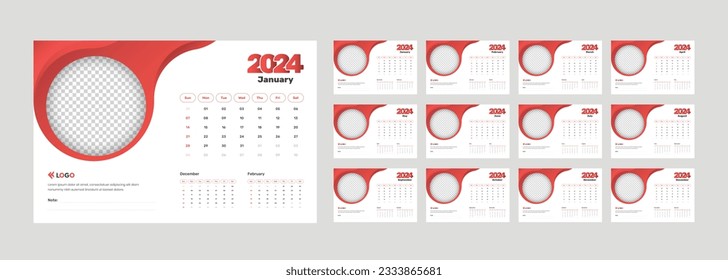 Simple minimalist abstract designed modern table calendar of 2024 with accurate date format with previous and next month's data