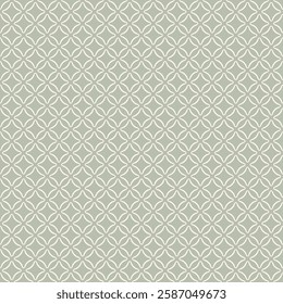 Simple minimalist abstract geometric seamless pattern. Subtle minimal vector texture with small rounded shapes in regular grid, diamonds, rhombuses. Background in sage green color. Repeated design