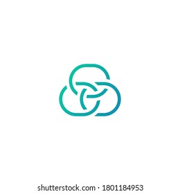 Logotipo abstracto simple y minimalista en línea verde. Logo de tres círculos.