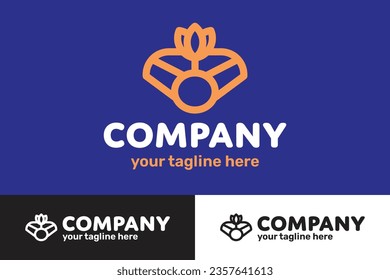 Simple minimalist abstract outline logo of holding flower symbol for business and company