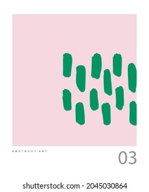 Simple Minimalist Abstract Vector Print. Abstract Art Made of Green Brush Irregular Lines on a Pastel Pink Background. Creative Printable Hand Drawn Modern Art ideal for Poster, Card, Wall Art.